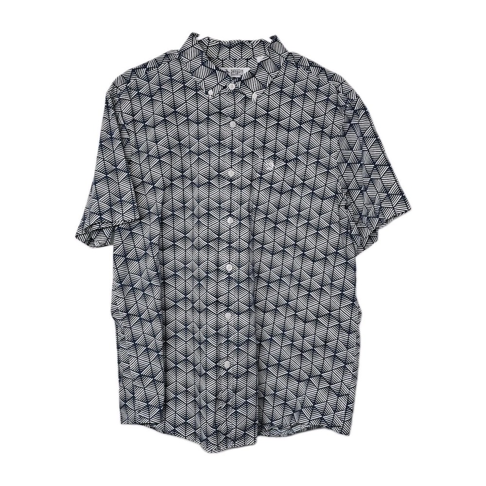 Original Penguin Men's XL Blue White Button Up Short Sleeves Geometric Pattern